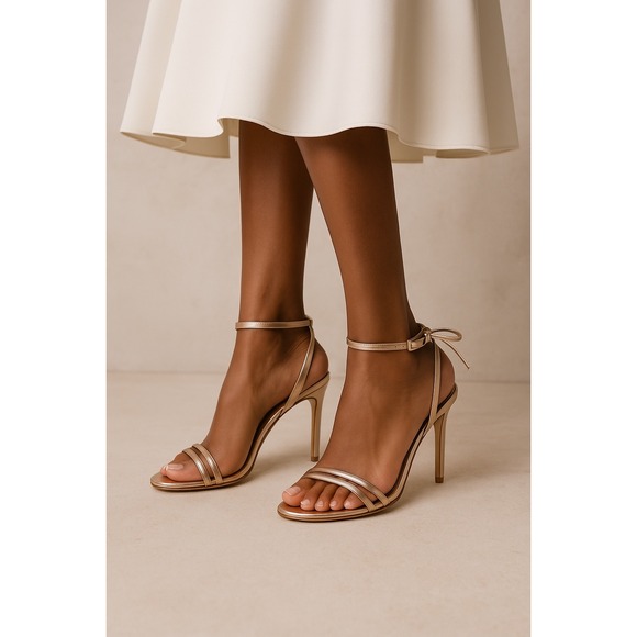 Vince Camuto Gold Heels Ankle Strap Stiletto Evening Party Shoes - Picture 1 of 5